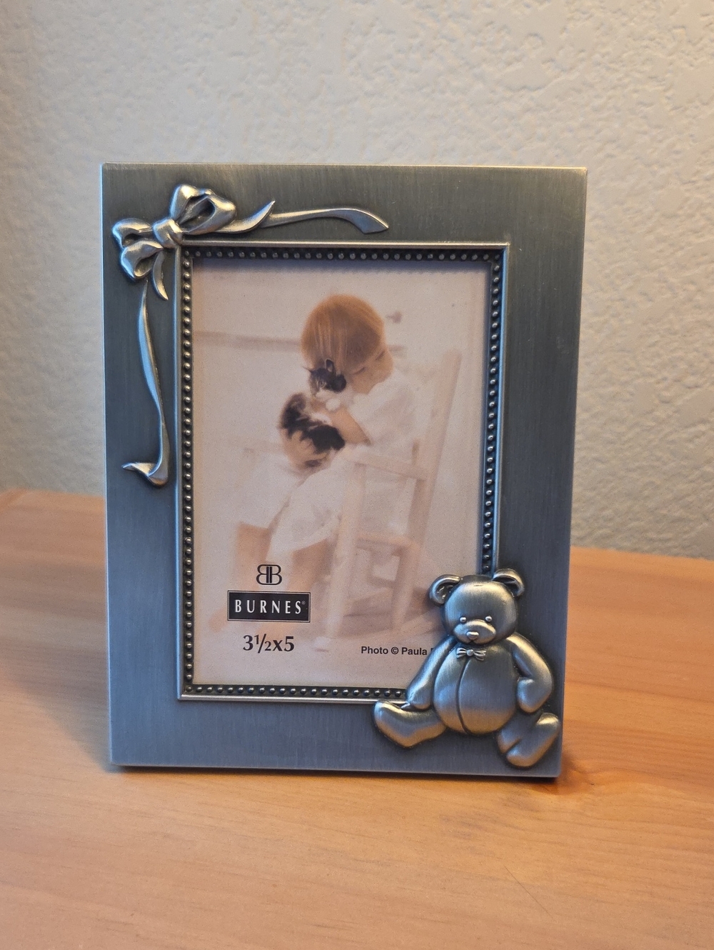 Silver Brushed Metal Teddy Bear Picture Frame - 3½x5